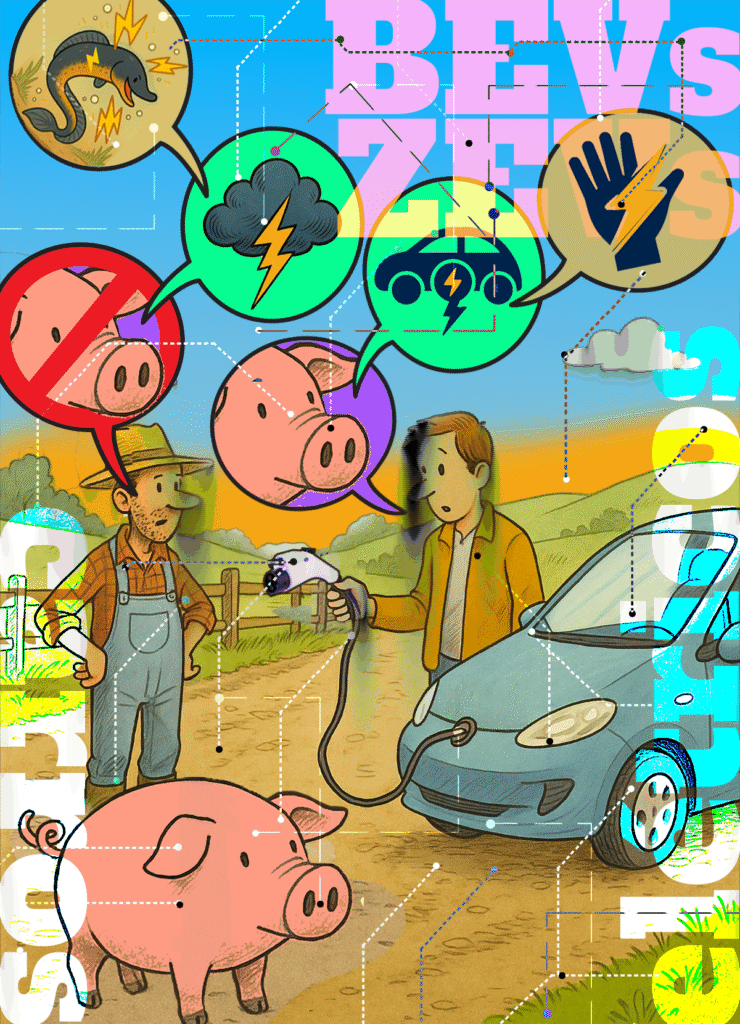 Ilustração do causo sobre carro elétrico e autonomia nas estradas brasileiras